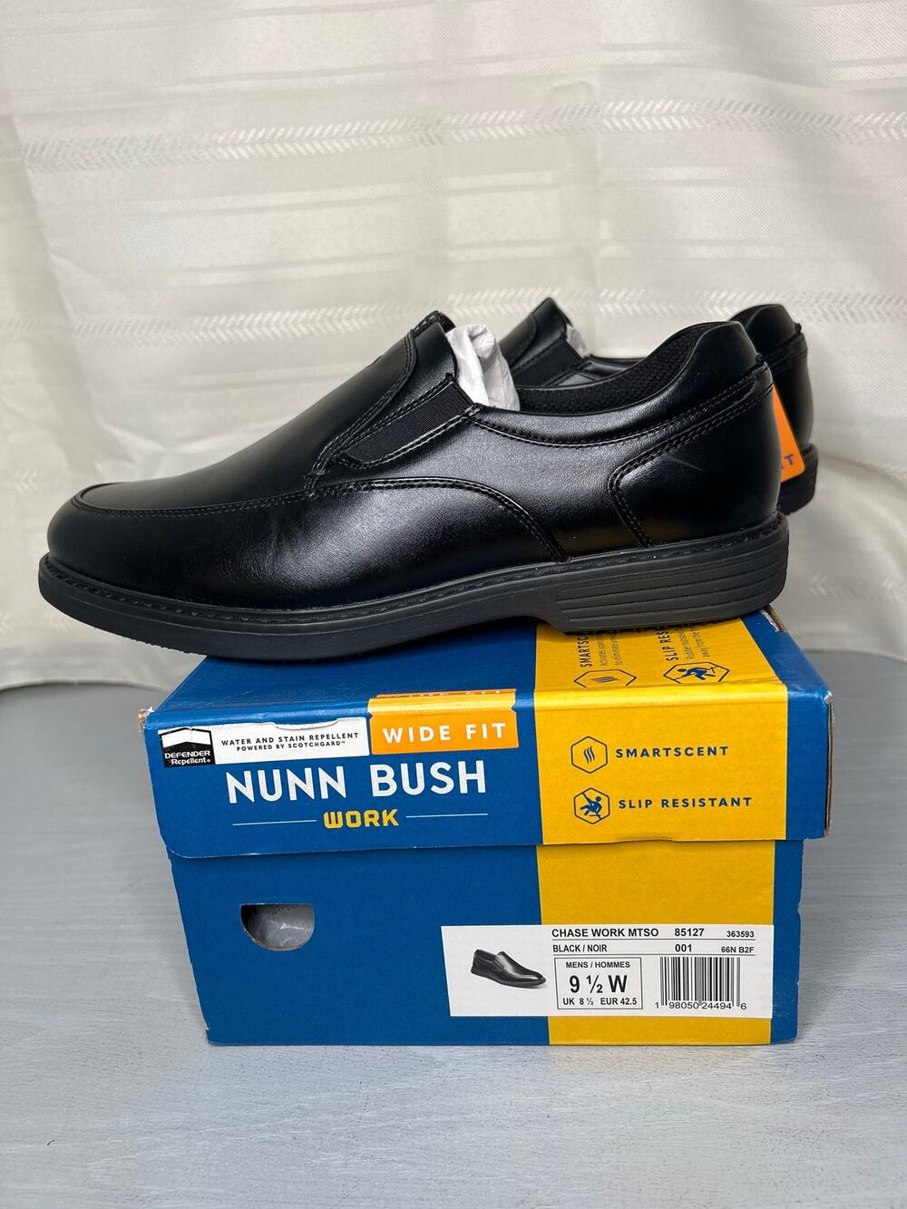 Nunn Bush Wade Work Moc Toe Slip On Mens 9.5 W Black Work Dress Shoe